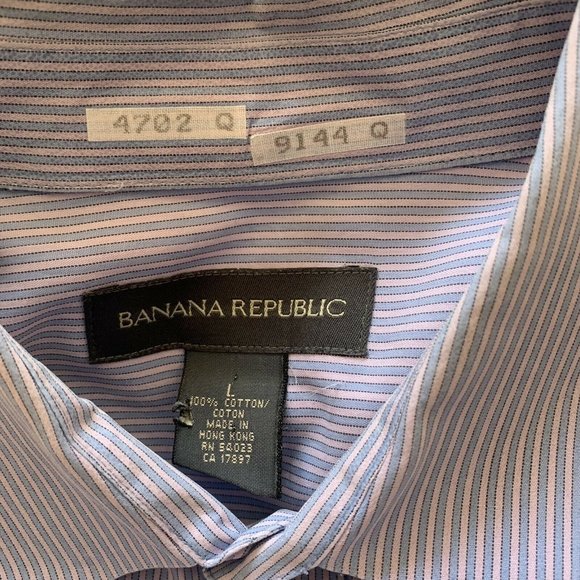 Banana Republic Large Blue Pink Striped Button Up Shirt Cotton Mens Work Casual - Picture 4 of 4